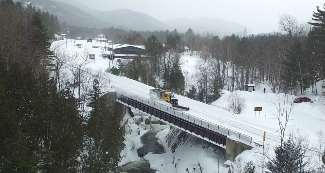 Salt truck on bridge